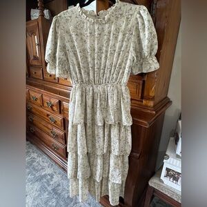 Baltic Born Cream and Sage Floral Ruffle Midi Dress